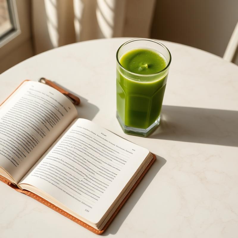 Suco verde e caderno